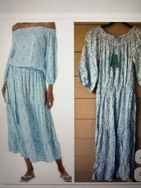 Melissa ODABASH Carmen CR Amalfi Celeste Blue Printed Maxi Dress BNWT